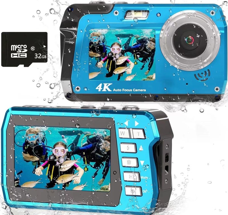 Focusify Waterproof Digital Camera, Underwater Camera with 32GB Card(Installed), 4K FHD 48MP Dual-Screen Selfie Under Water Camera for Photography, 10FT Waterproof Camera for Snorkeling, Surfing, Rafting - Image 1